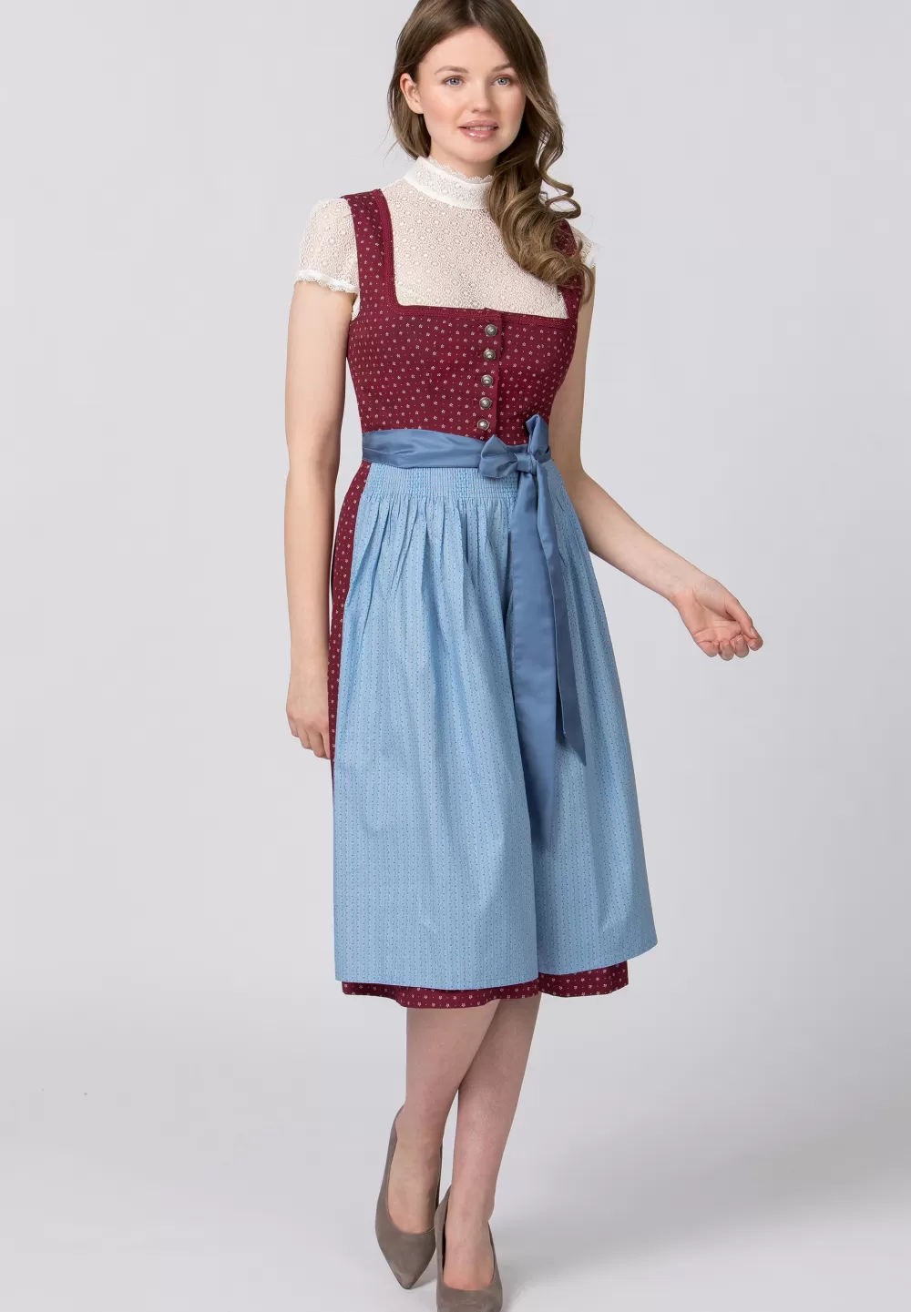 Stockerpoint Dirndl Julina | 32*Damen Lange Dirndl 70-96 cm | Midi Dirndl 60-65 cm